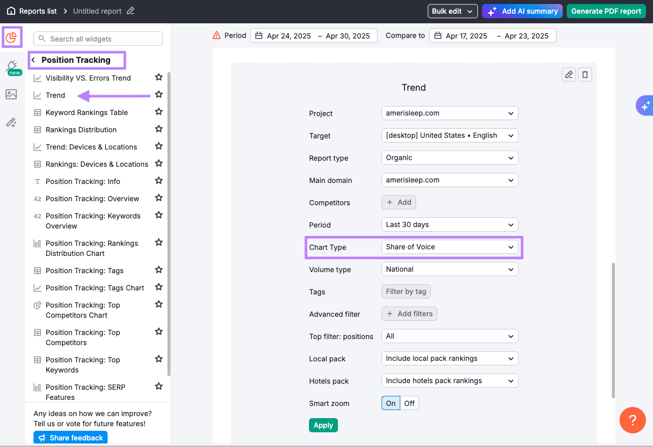 Adding SoV to reports