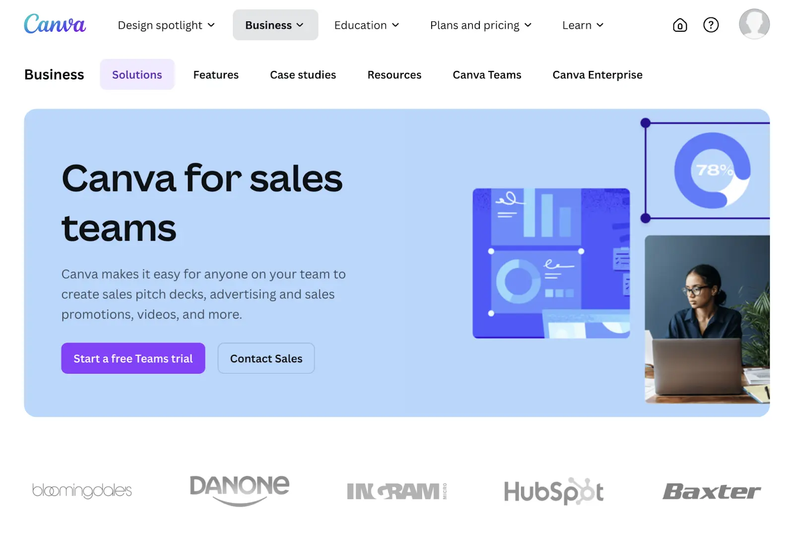 A landing page by Canva targeting sales teams.