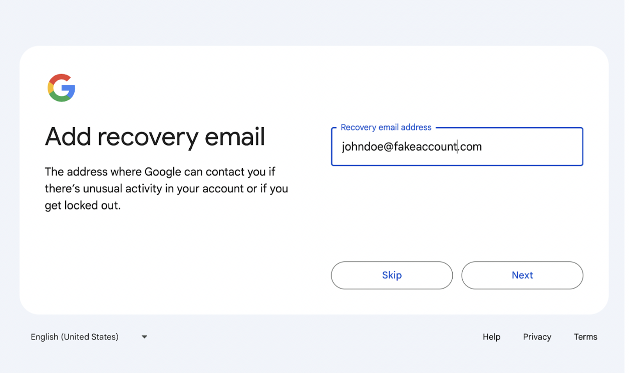 Add a recovery email on Gmail